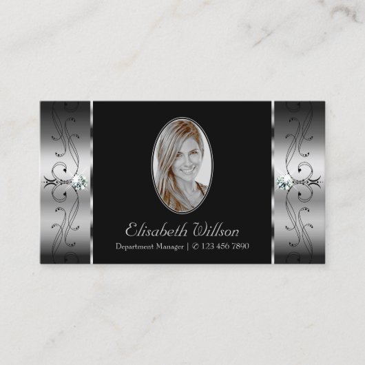 シルバエレガントーブブラックの写真付き宝石 名刺 (正面)