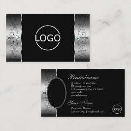 シルバエレガントーブブラックの四角い宝石のロゴ&写真 名刺