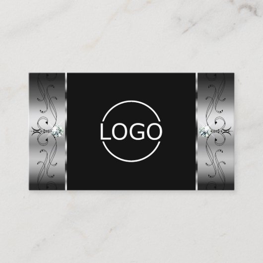 シルバエレガントーブブラックの四角い宝石のロゴ&写真 名刺 (正面)