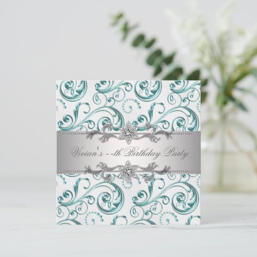 シルバエレガントーブルーすべての行事パーティの招待状 招待状 (スタンド正面)