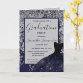 シルバエレガントーブルーグリッタードレスグラッドフォトインサイト カード (黄色い花)