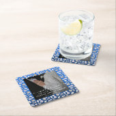 シルバエレガントーブルーハートダイヤモンドグリッター結婚ズ スクエアペーパーコースター (インサイチュ)