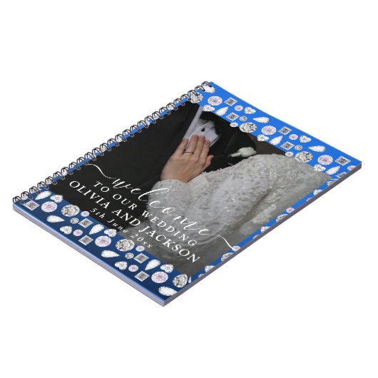 シルバエレガントーブルーハートダイヤモンドグリッター結婚ズ ノートブック (左側)