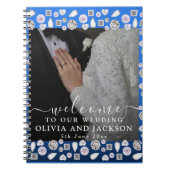 シルバエレガントーブルーハートダイヤモンドグリッター結婚ズ ノートブック (正面)