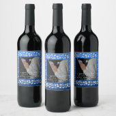 シルバエレガントーブルーハートダイヤモンドグリッター結婚ズ ワインラベル (ボトル)