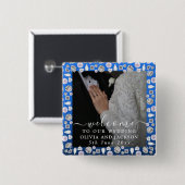 シルバエレガントーブルーハートダイヤモンドグリッター結婚ズ 缶バッジ (正面&裏面)