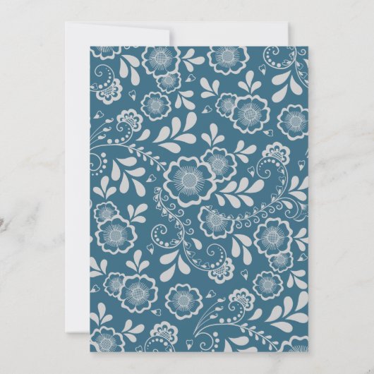 シルバエレガントーブルーフローラ結婚式の日付を保存 セーブザデート (裏面)