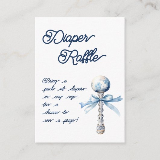 シルバエレガントーブルーラトルボウベビーおむつラッフル エンクロージャーカード (正面)