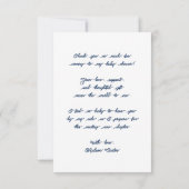 シルバエレガントーブルーラトル弓ベビーシャワー サンキューカード (裏面)