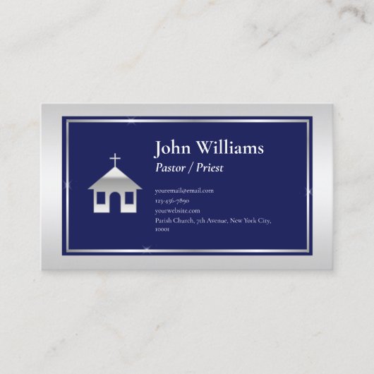 シルバエレガントーブルー教会の牧師の司祭 名刺 (正面)