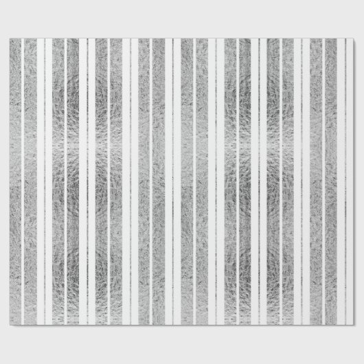 シルバエレガントーホワイトストライプのクリスマスホリデー ラッピングペーパー (フラット)