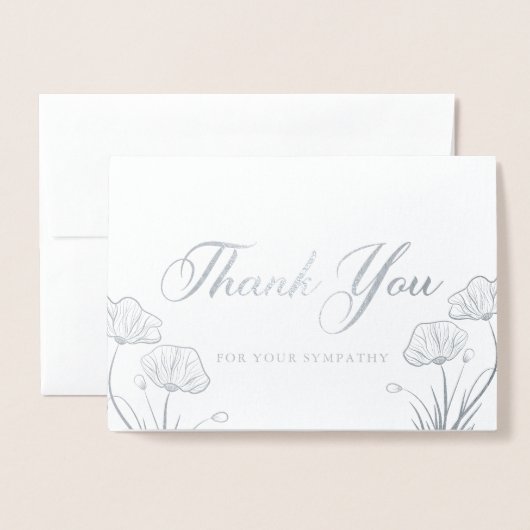シルバエレガントーポピー悔やみや弔慰ありがとう 箔カード (封筒付き正面)