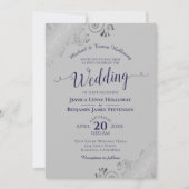 シルバエレガントーレースネイビーフォーマルグレイ結婚ズ 招待状 (正面)