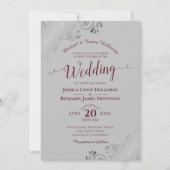 シルバエレガントーレースブルゴーニュ&グレイフォーマルズ結婚ズ 招待状 (正面)