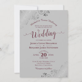 シルバエレガントーレースブルゴーニュ&グレイフォーマルズ結婚ズ 招待状