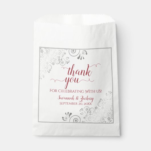 シルバエレガントーレース&レッド結婚スクリプト フェイバーバッグ (正面)