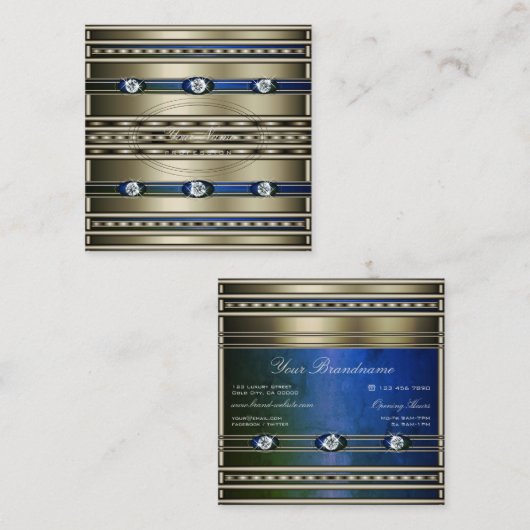 シルバエレガントー効果ブルーと緑の大理石パッテン スクエア名刺 (正面/裏面)