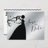 シルバエレガントー新婦と日付を保存 案内ポストカード (正面/裏面)