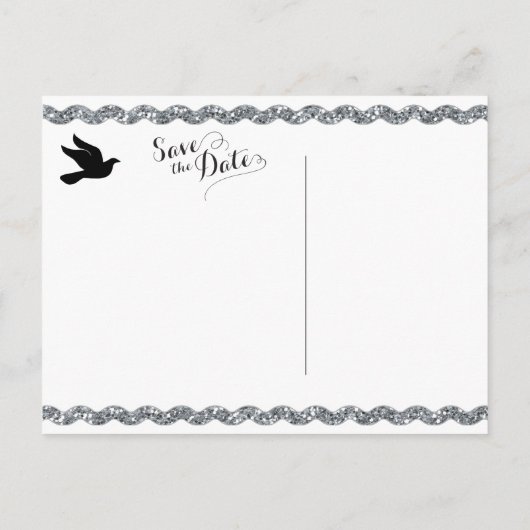 シルバエレガントー新婦と日付を保存 案内ポストカード (裏面)