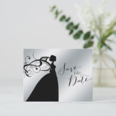 シルバエレガントー新婦と日付を保存 案内ポストカード (スタンド正面)