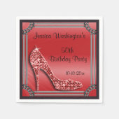 シルバエレガントー枠スティレット赤50誕生日 スタンダードカクテルナプキン (正面)