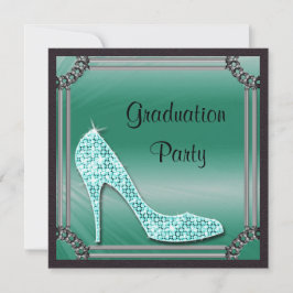 シルバエレガントー枠ティール（緑がかった色）スティレット卒業 招待状