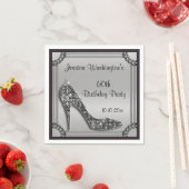 シルバエレガントー枠ブラックスティレット60誕生日 スタンダードカクテルナプキン (インサイチュ)