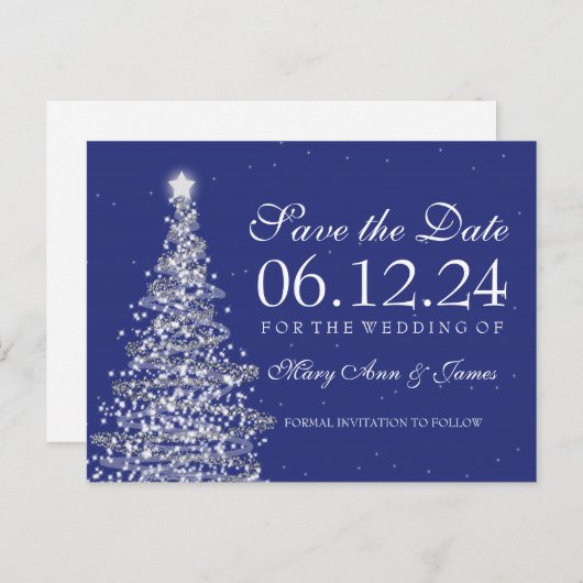 シルバエレガントー海軍の日付を保存するクリスマス 案内ポストカード (正面/裏面)