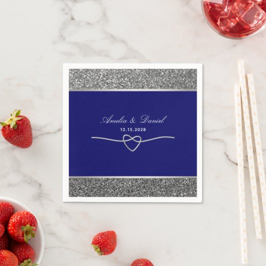 シルバエレガントー王室のブルー結婚のナプキン スタンダードカクテルナプキン (インサイチュ)