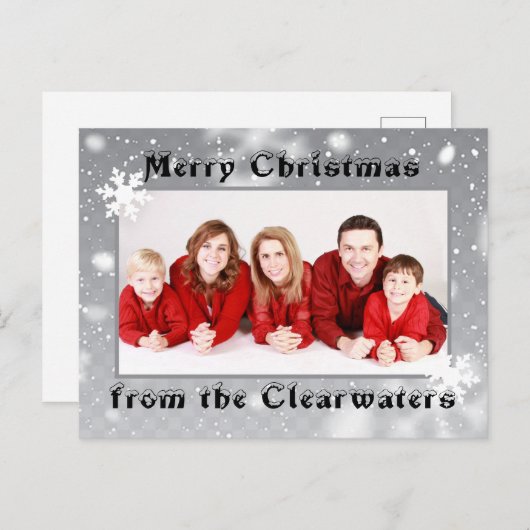 シルバエレガントー白い雪の結晶クリスマスフォト ポストカード (正面/裏面)