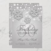 シルバエレガントー50歳誕生パーティー冬のグリッター 招待状 (正面/裏面)