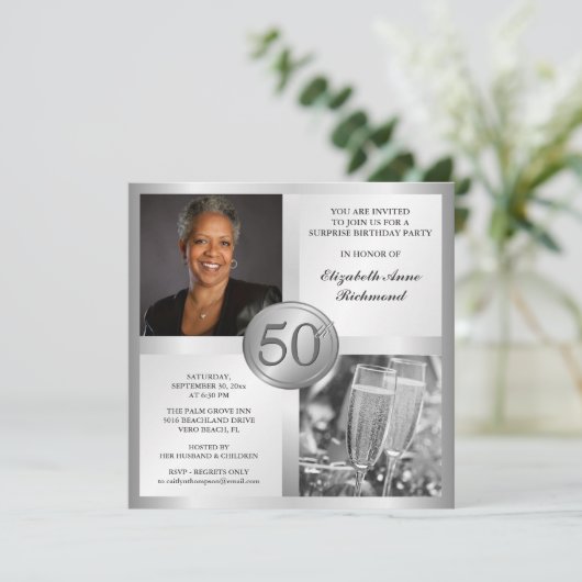 シルバエレガントー50誕生日フォト招待状 招待状 (スタンド正面)