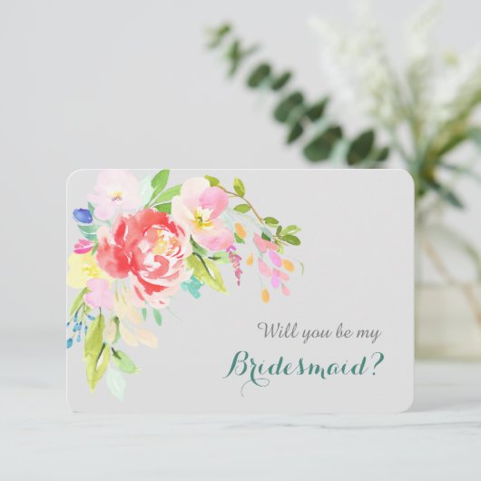 シルバカラフルーの花嫁の上の水彩花束 招待状 (スタンド正面)