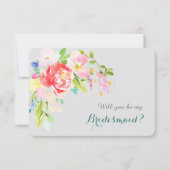 シルバカラフルーの花嫁の上の水彩花束 招待状 (正面)