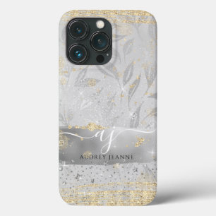 シルバガーリーー金ゴールドグリッター宝石(スクリプトイニシャル) iPhone 13 PROケース