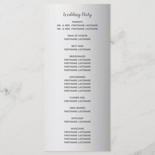 シルバグラデーションースノーフレーク冬の結婚式 プログラム (裏面)