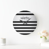 シルバコンテンポラリーーフェイクグラデーション·アンド·ブラック ラージ壁時計 (ホーム)