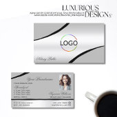 シルバスタイリッシュググレー曲線デコールラインロゴ写真 名刺