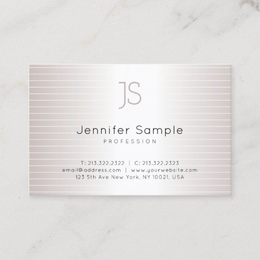 シルバスタイリッシュモダンモノグラムのーテンプレートシック 名刺 (正面)