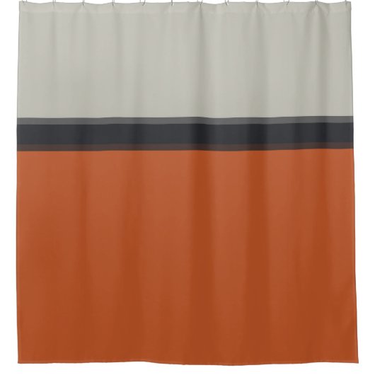 シルバスタイリッシューグレイネイビーオレンジ赤ストライプ色パターン シャワーカーテン (正面)