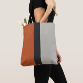 シルバスタイリッシューグレイネイビーオレンジ赤ストライプ色パターン トートバッグ (クローズアップ)