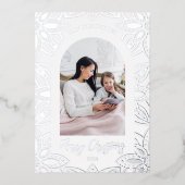 シルバスタイリッシュー植物枠2枚フォトクリスマス 箔シーズンカード (正面)