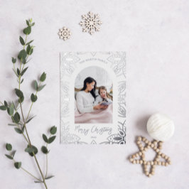 シルバスタイリッシュー植物枠2枚フォトクリスマス 箔シーズンカード