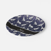 シルバパーソナライズされたウルフ・ネイビー・ブルー・グリッター ペーパープレート (アングル)