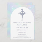 シルバパーソナライズされたバレリナバレエ誕生日 招待状 (正面/裏面)