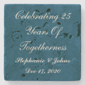 シルバパーソナライズされたーの記念日ブルーホワイト ストーンコースター (正面)