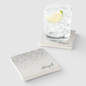 シルバパーソナライズされたーガーリーグリッタースパーモダンクル ストーンコースター (横)