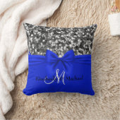 シルバパーソナライズされたーグリッターエレガントブルーボウ クッション (ブランケット)