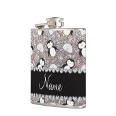 シルバパーソナライズされたーグリッターペンギンの名前 フラスク (左)