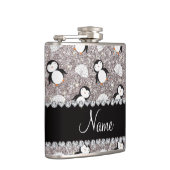 シルバパーソナライズされたーグリッターペンギンの名前 フラスク (右)